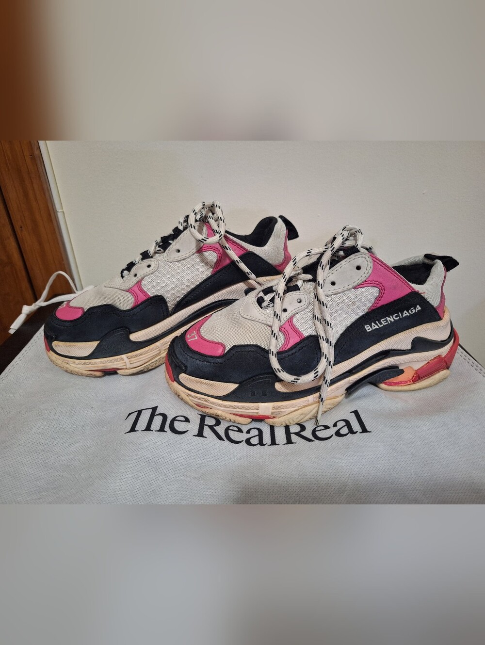 As Is - Balenciaga Triple S Sneakers in White, Pink & Black
